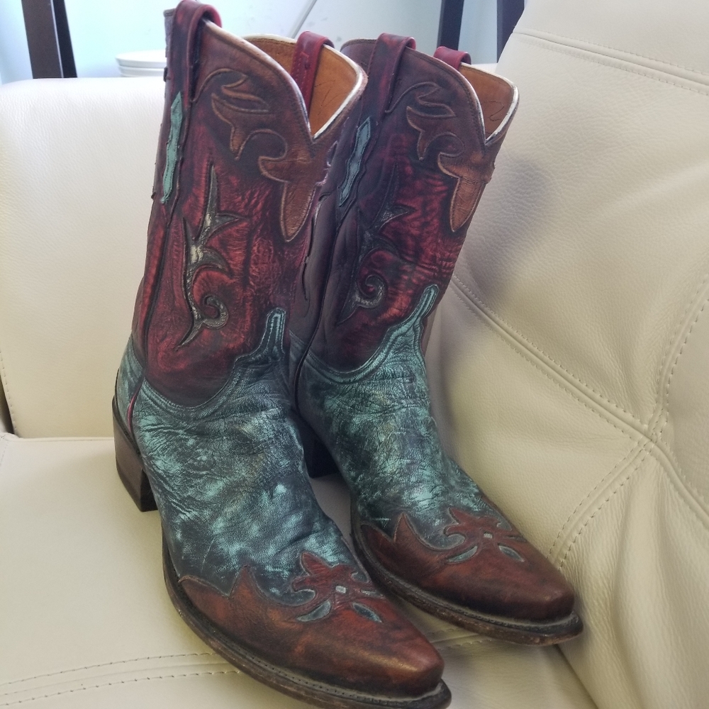 Lucchese Diva cowboy boots red, turquoise, brown 9